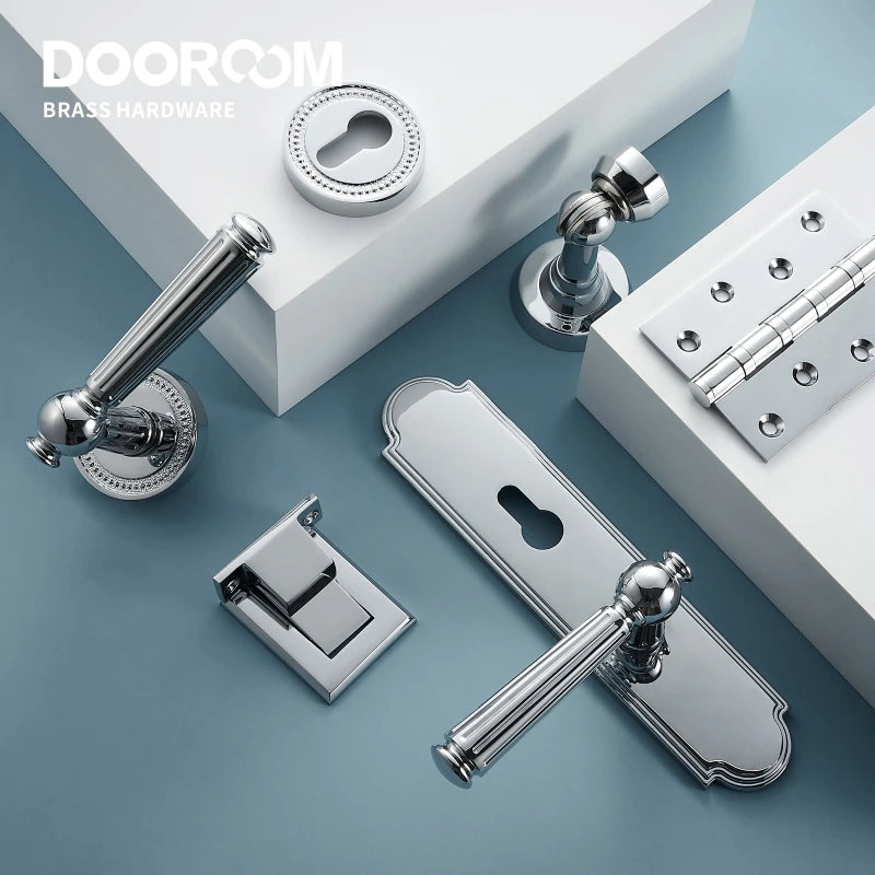 Dooroom Brass Door Lock Set Modern Shiny Chrome Interior Bedroom Bathroom Double Wood Door Lever Set Dummy Handle