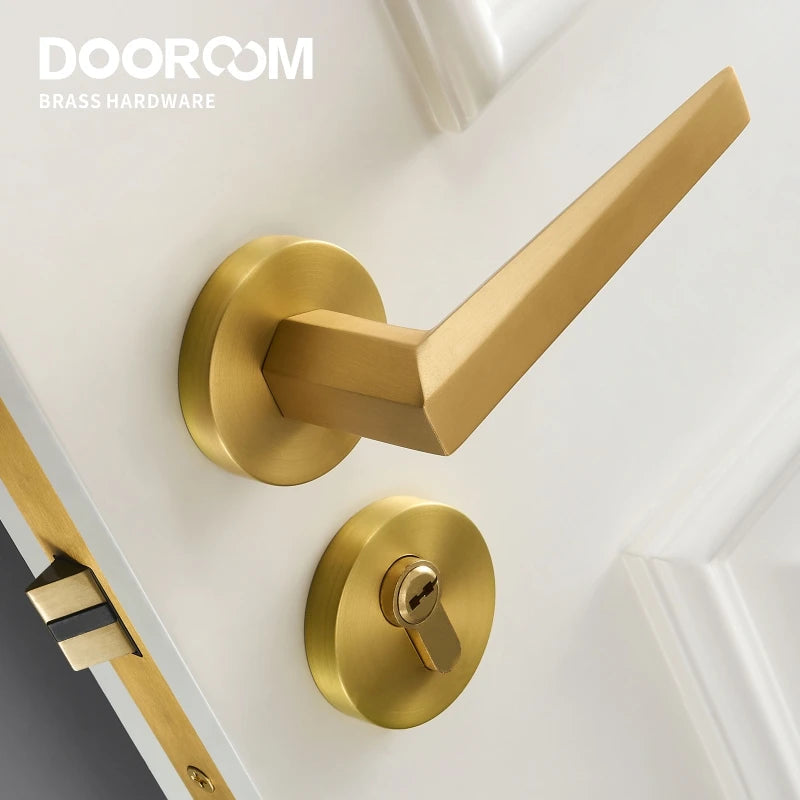 Dooroom Brass Door Lock Set Modern Brass Interiror Bedroom Bathroom Double Wood Door Lever Set Dummy Privacy Passage Magnetic