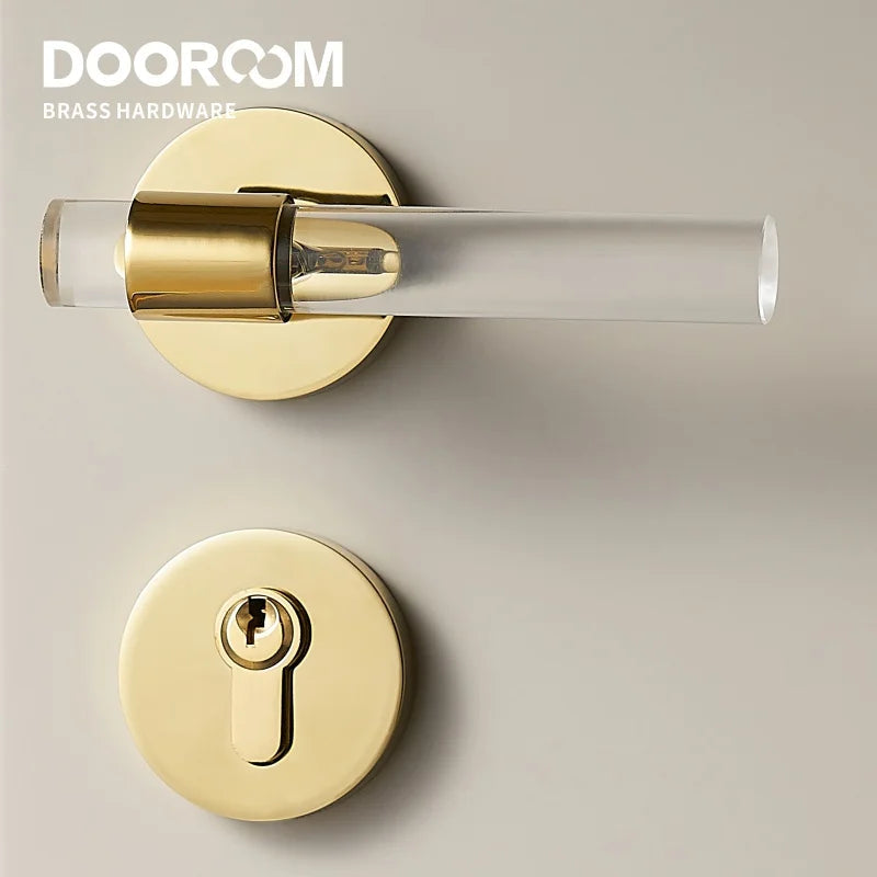 Dooroom Brass Acrylic Door Lock Set Modern Interior Bedroom Bathroom Double Wood Door Lever Set Dummy Privacy Passage Lock Set