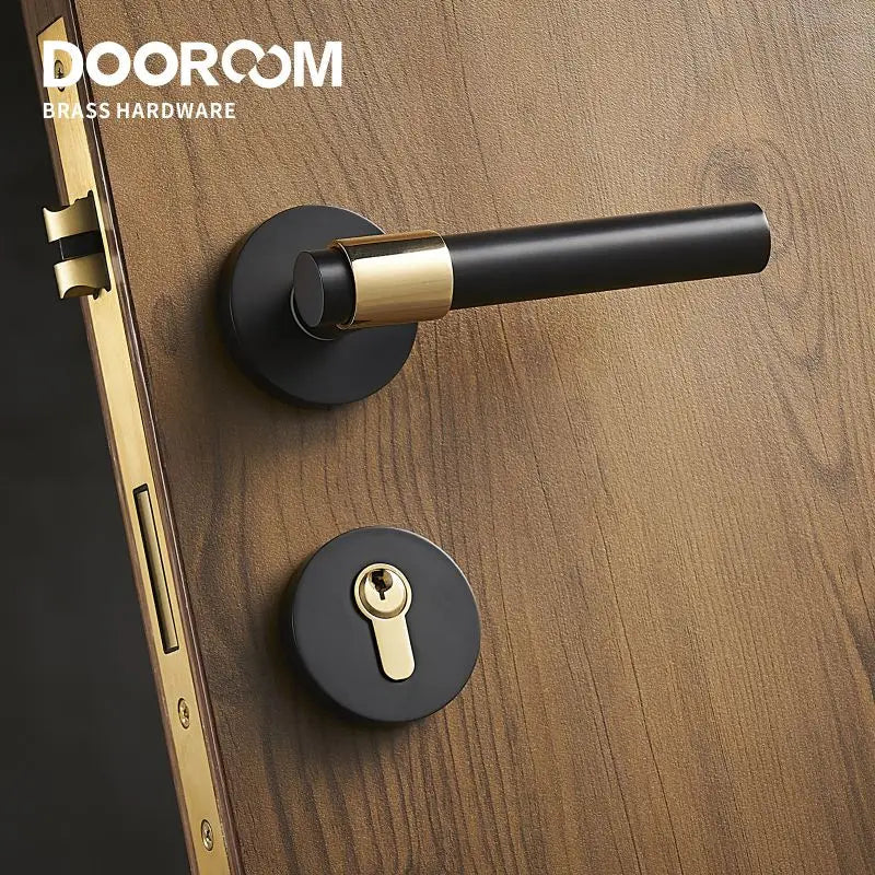 Dooroom Brass Lever Light Luxury Black Gold Modern Fashion Interior Room Bedroom Bathroom Solid Wood Door Lock Split Handle Knob