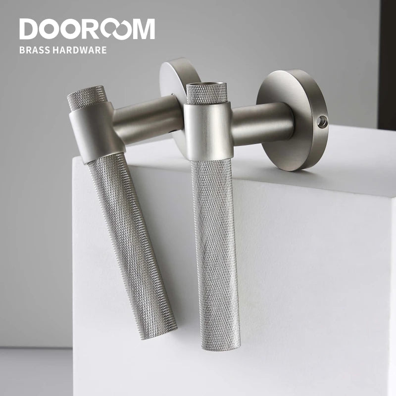 Dooroom Brass Knurled Door Lock Set Silver Matt Brushed Nickel Interior Bedroom Bathroom Double Wood Door Lever Set Dummy Handle