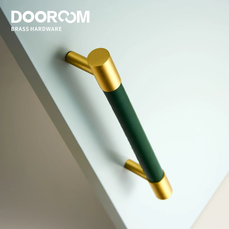 Dooroom Brass Furniture Handles Real Leather Nordic Simple Pulls Cupboard Wardrobe Dresser Shoe Box Drawer Wine Bar Cabinet Knob