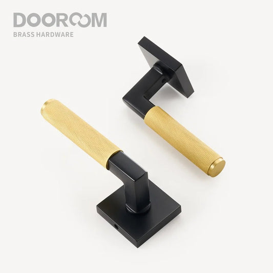 Dooroom 滚花铜门锁套装现代室内卧室浴室双木门杆套装假隐私通道锁