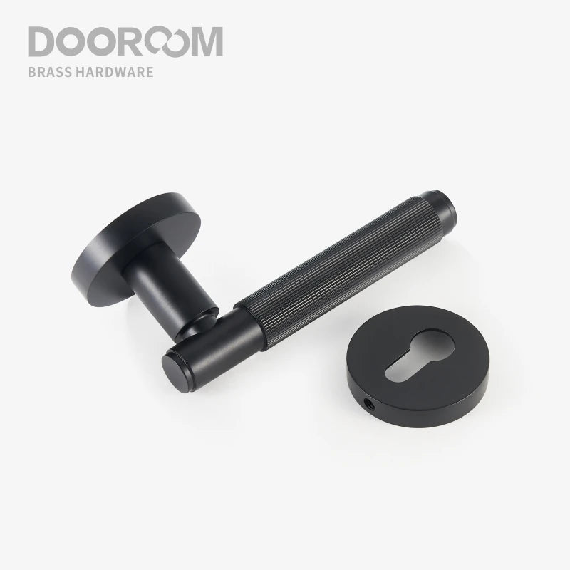 Dooroom Brass Mute Door Lock Set Modern Stripe Black Interior Bedroom Bathroom Wood Lever Dummy Handle