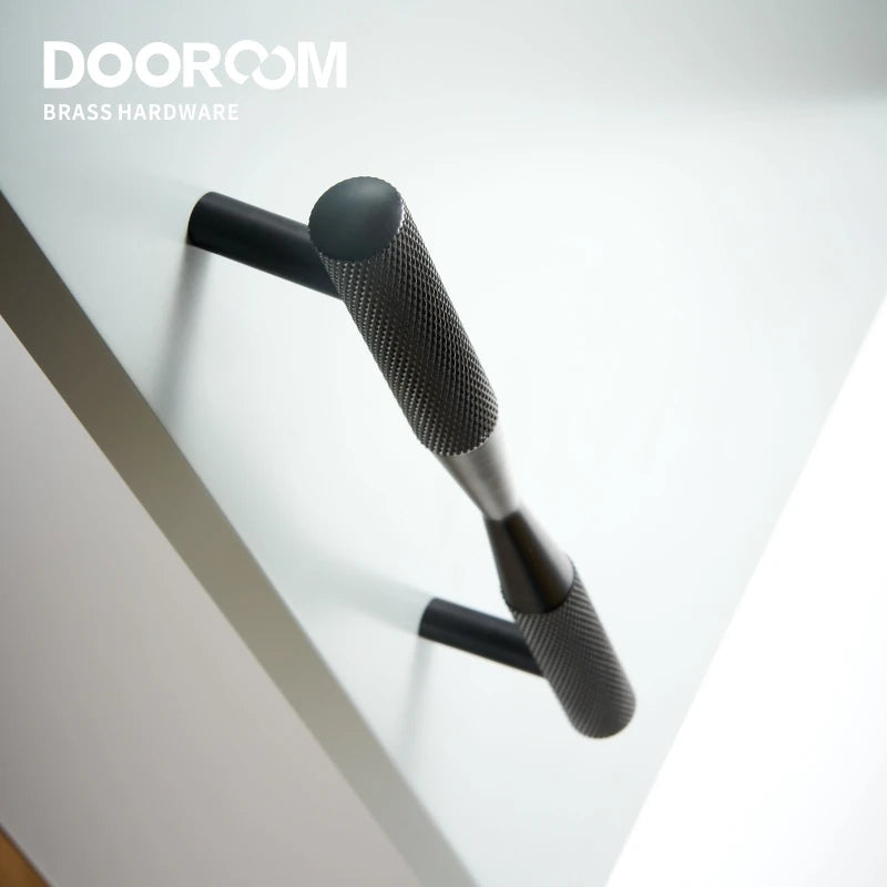 Dooroom Brass Furniture Handles Black Gold Exquisite Knurled Pulls Cupboard Wardrobe Dresser Shoe Box Drawer Cabinet Knobs 