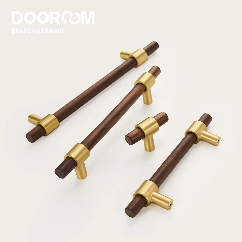 Dooroom 黄铜黑胡桃木家具把手原装现代北欧拉手橱柜衣柜梳妆台鞋盒抽屉柜把手