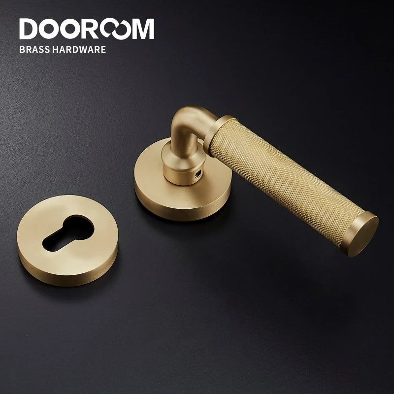 Dooroom Brass Knurled Door Lock Set Modern Interior Bedroom Bathroom Double Wood Door Lever Set Dummy Knob Privacy Passage Locks