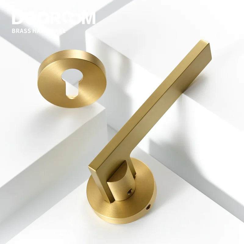 Dooroom Brass Door Lock Set Modern Simple European Interior Bedroom Bathroom Double Wood Door Lever Set Dummy Handle Knob