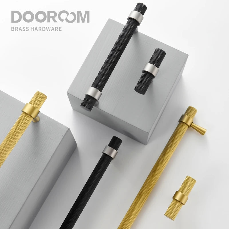 Dooroom Brass Knurled Furniture Handles Modern Matt Black Brass Silver Cupboard Wardrobe Dresser Shoe Box Drawer Cabinet Pulls