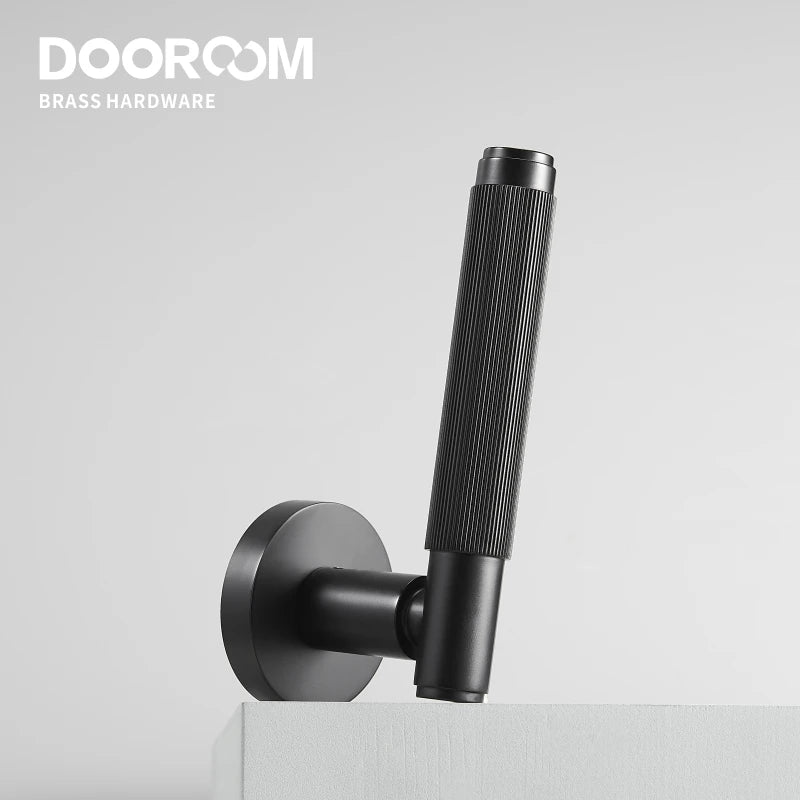 Dooroom Brass Mute Door Lock Set Modern Stripe Black Interior Bedroom Bathroom Wood Lever Dummy Handle