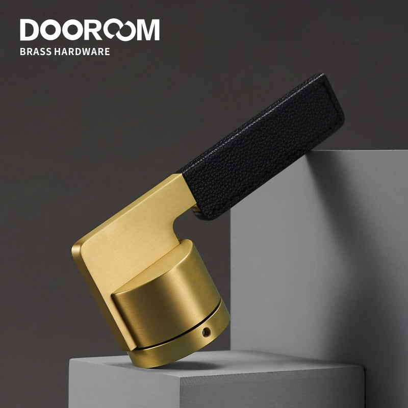 Dooroom Brass Leather Door Lock Set Black Brushed Nickel Bedroom Bathroom Double Wood Door Lever Set Dummy Privacy Passage