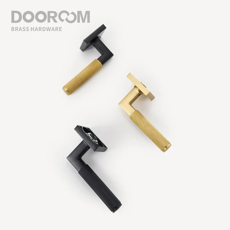 Dooroom 滚花铜门锁套装现代室内卧室浴室双木门杆套装假隐私通道锁