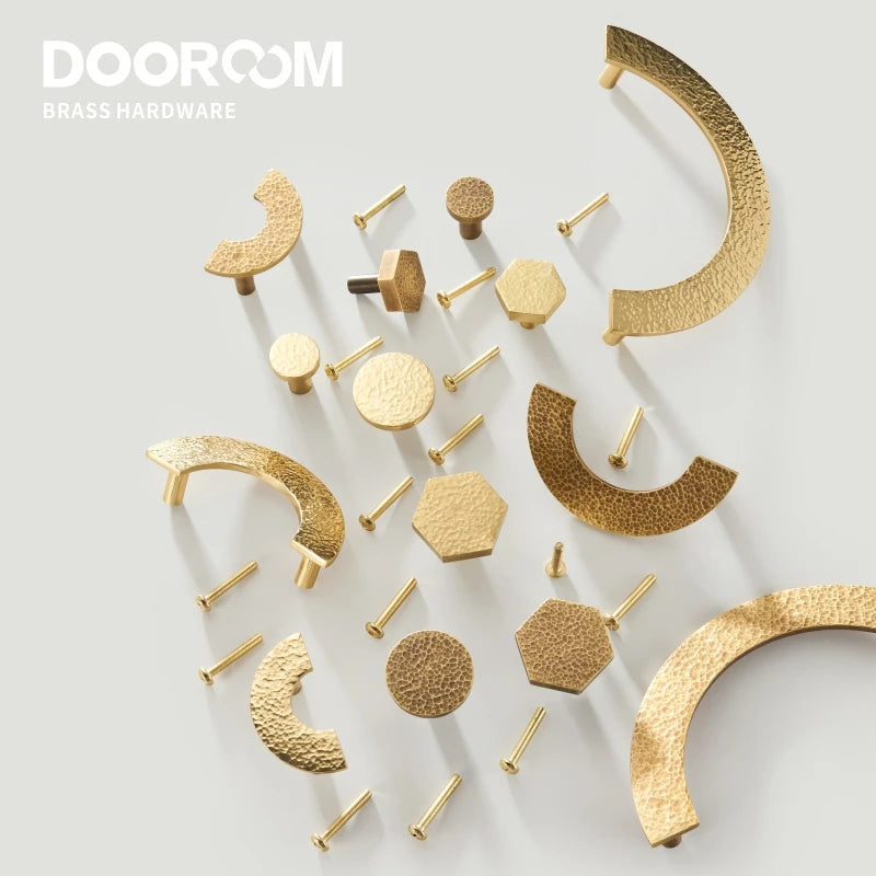Dooroom 黄铜家具把手现代锤纹圆形六角拉手衣柜梳妆台橱柜抽屉酒吧旋钮