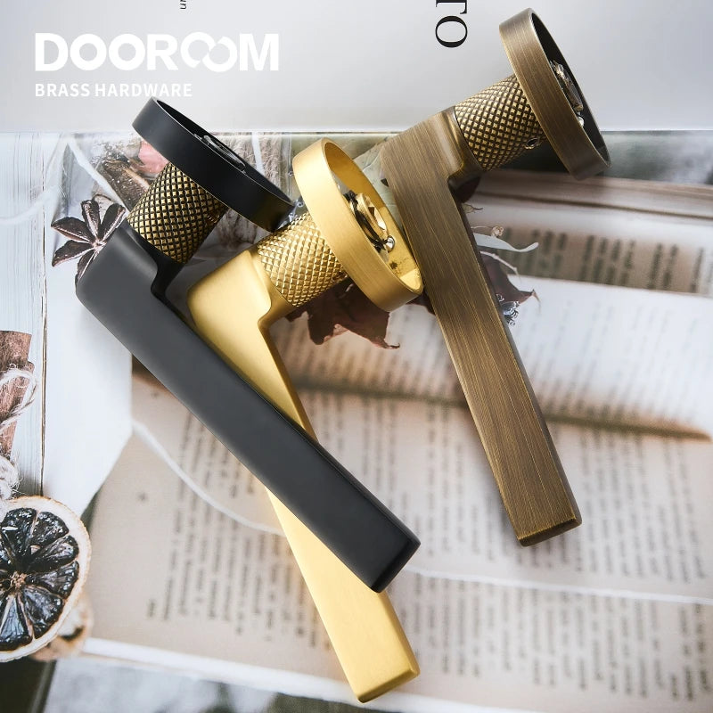 Dooroom Brass Door Lever Mute Black Gold Interior Bedroom Bathroom Wood Door Lock Set Dummy Handle Knob