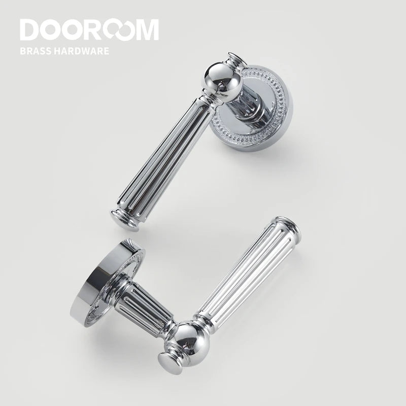 Dooroom Brass Door Lock Set Modern Shiny Chrome Interior Bedroom Bathroom Double Wood Door Lever Set Dummy Handle