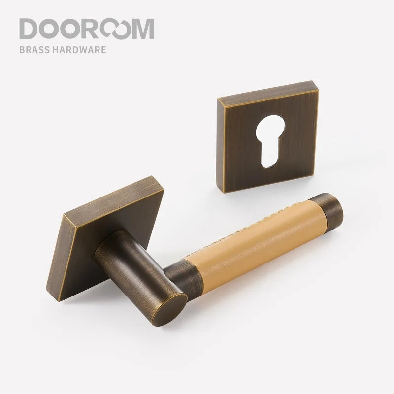 Dooroom Brass Door Lock Set Modern Replaceable Leather Interior Bedroom Bathroom Double Dummy Privacy Passage Door Lever Set