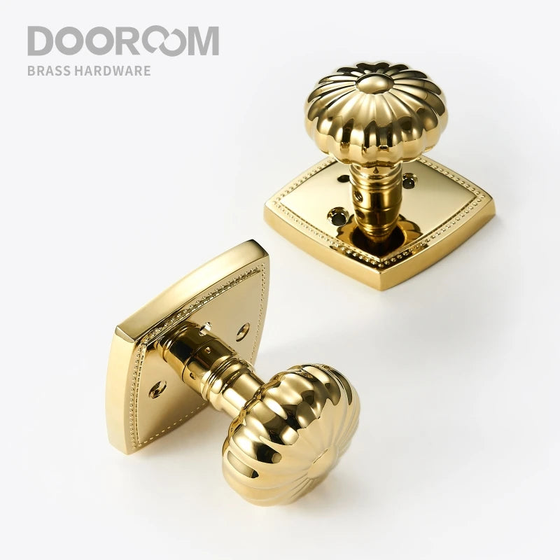 Dooroom 隐私门锁套装 闪亮金色 PVD 无钥匙旋钮浴室卧室门锁 南瓜色