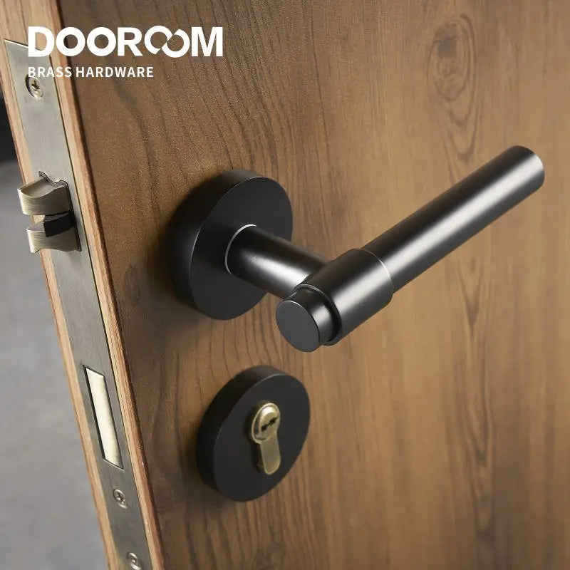 Dooroom Brass Lever Light Luxury Black Gold Modern Fashion Interior Room Bedroom Bathroom Solid Wood Door Lock Split Handle Knob