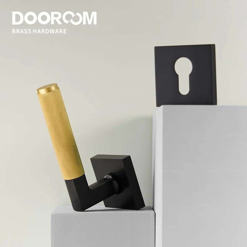 Dooroom 滚花铜门锁套装现代室内卧室浴室双木门杆套装假隐私通道锁
