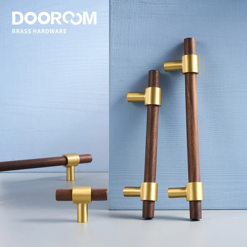 Dooroom 黄铜黑胡桃木家具把手原装现代北欧拉手橱柜衣柜梳妆台鞋盒抽屉柜把手