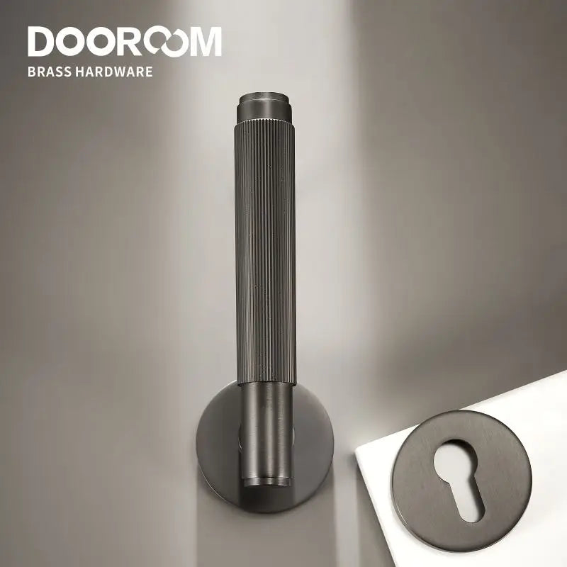 Dooroom Brass Stripe Door Lock Set Modern Grey Interior Bedroom Bathroom Double Wood Lever Dummy Handle Knob Linear