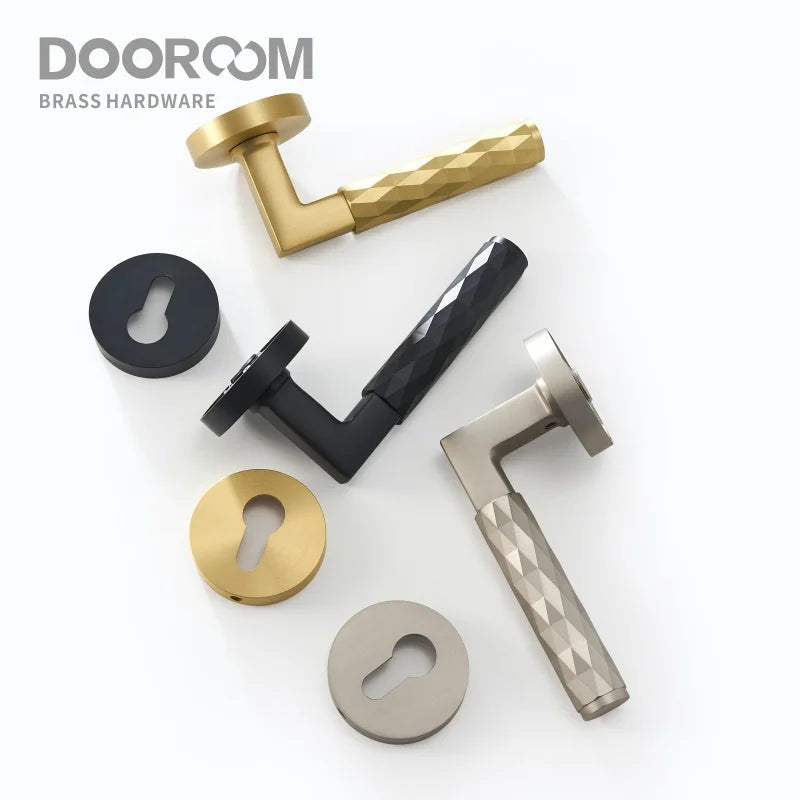 Dooroom 黄铜门锁套装现代黑镍锤纹室内卧室浴室双木门杆假隐私通道