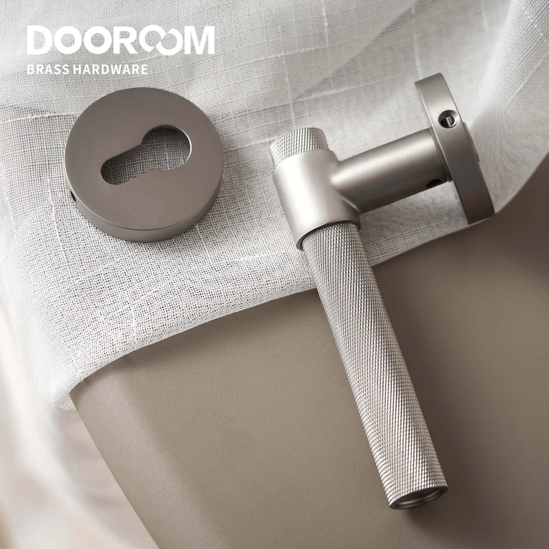 Dooroom Brass Knurled Door Lock Set Silver Matt Brushed Nickel Interior Bedroom Bathroom Double Wood Door Lever Set Dummy Handle