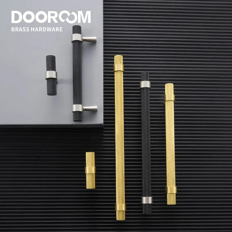 Dooroom Brass Knurled Furniture Handles Modern Matt Black Brass Silver Cupboard Wardrobe Dresser Shoe Box Drawer Cabinet Pulls