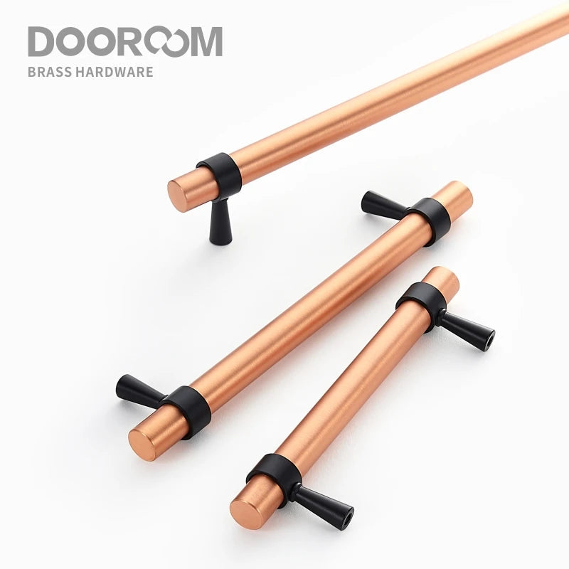 Dooroom Brass Furniture Handles Modern Copper Black Pulls Cupboard Wardrobe Dresser Shoe Box Drawer Cabinet Handles Knobs