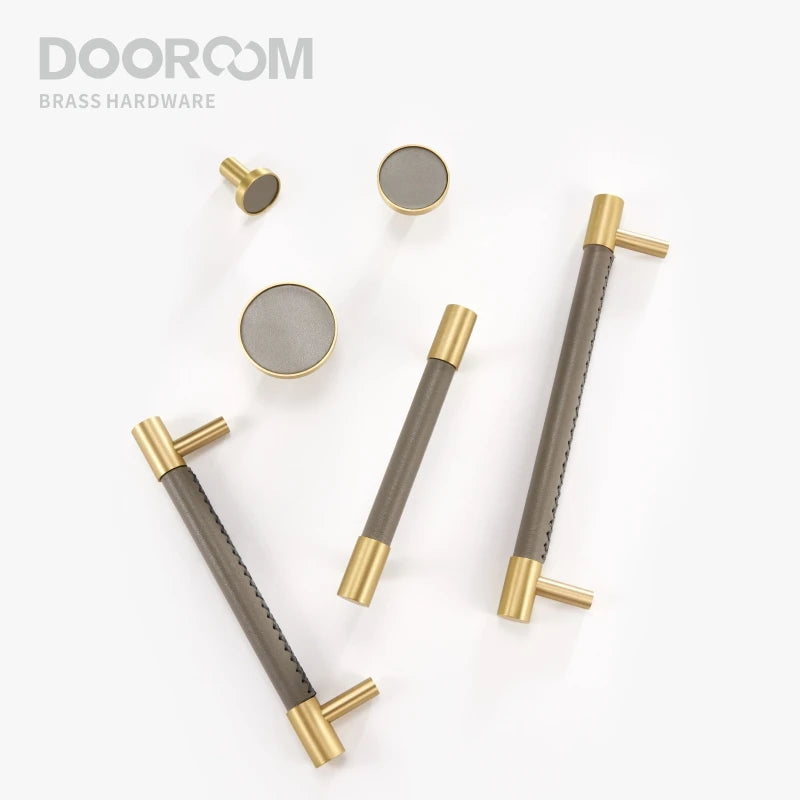 Dooroom New Leather Furniture Handles Light Luxury Grey Wardrobe Dresser Cupboard Cabinet Drawer Pulls Easy Maintenance