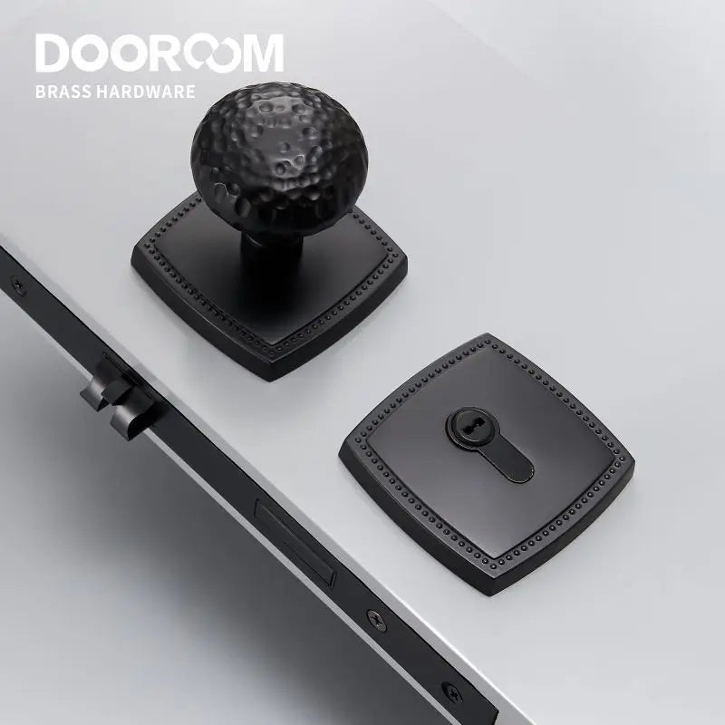 Dooroom Brass Door Lock Set Hammered Modern Bedroom Bathroom Double Lever Dummy Privacy Passage Hidden Handle Knob