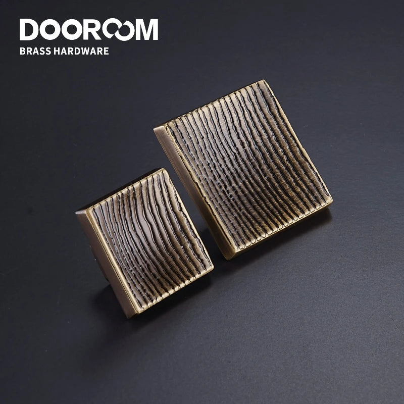 Dooroom Brass Furniture Handles Modern Square Cupboard Drawer Wardrobe Dresser Cabinet Knobs Wood Grain Pulls