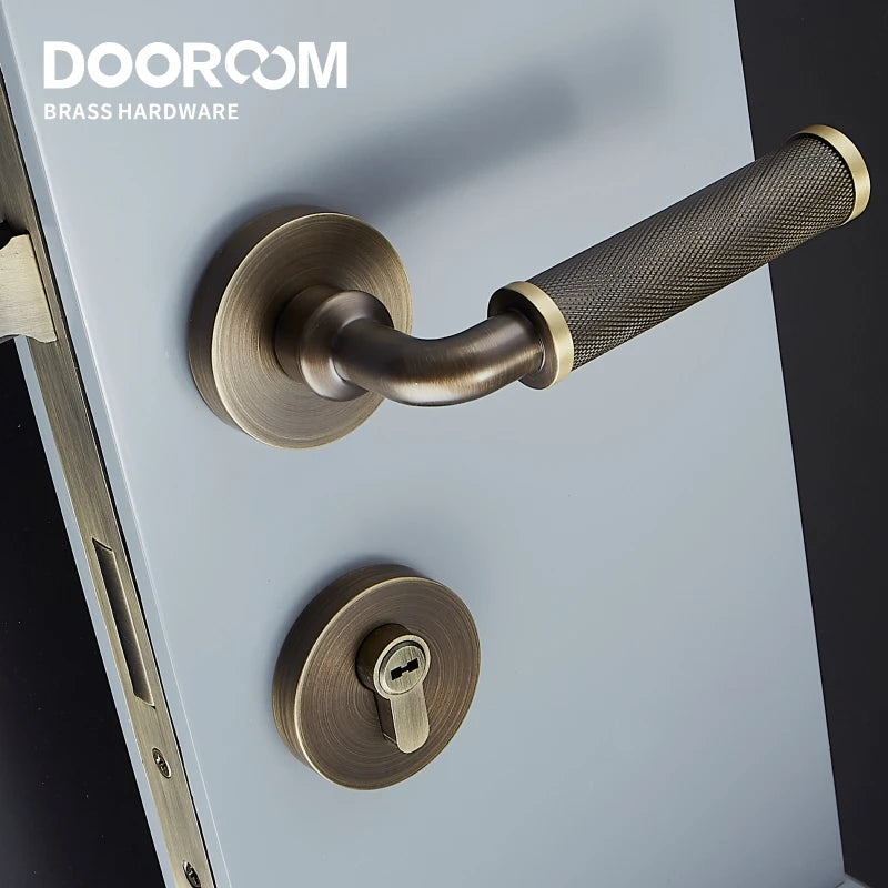 Dooroom Brass Knurled Door Lock Set Modern Interior Bedroom Bathroom Double Wood Door Lever Set Dummy Knob Privacy Passage Locks