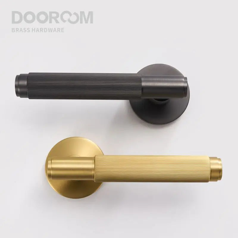 Dooroom Brass Stripe Door Lock Set Modern Grey Interior Bedroom Bathroom Double Wood Lever Dummy Handle Knob Linear