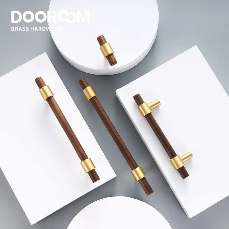 Dooroom 黄铜黑胡桃木家具把手原装现代北欧拉手橱柜衣柜梳妆台鞋盒抽屉柜把手
