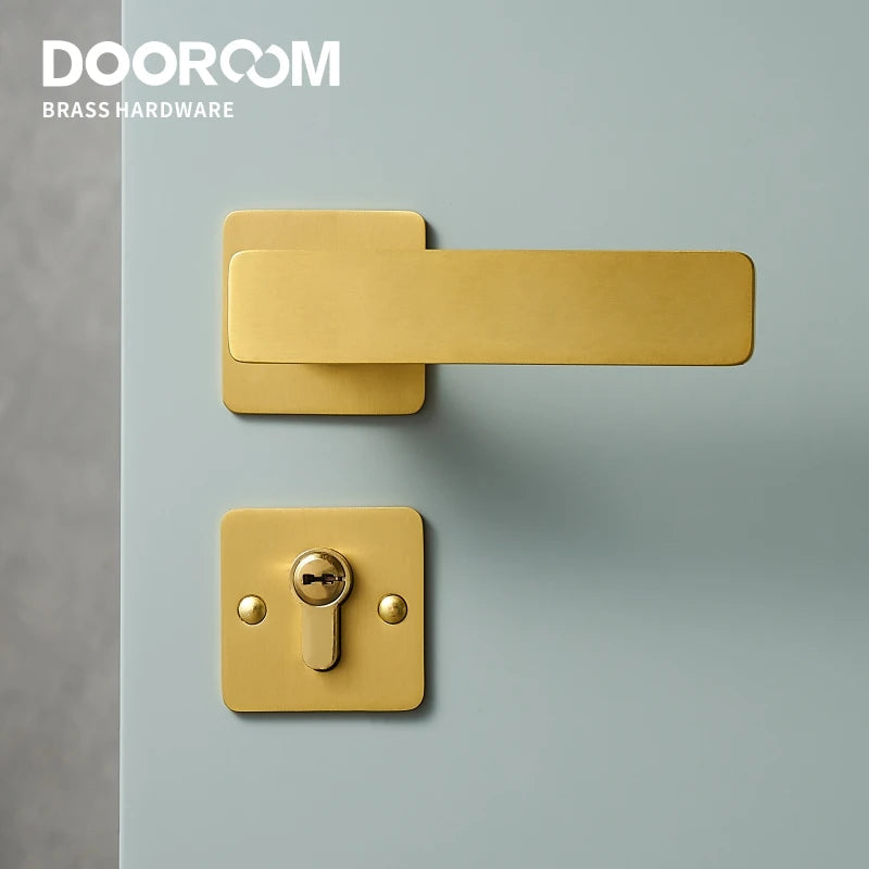 Dooroom Brass Door Lever Ultra-thin Mute Modern Black Gold Interior Bedroom Bathroom Wood Door Lock Set Split Handle Knob