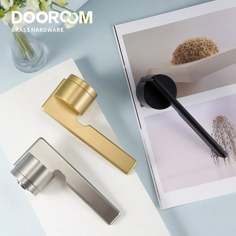 Dooroom Brass Door Lock Set Modern Gold Black Silver Interiror Bedroom Bathroom Double Wood Door Lever Set Dummy Handle Knob