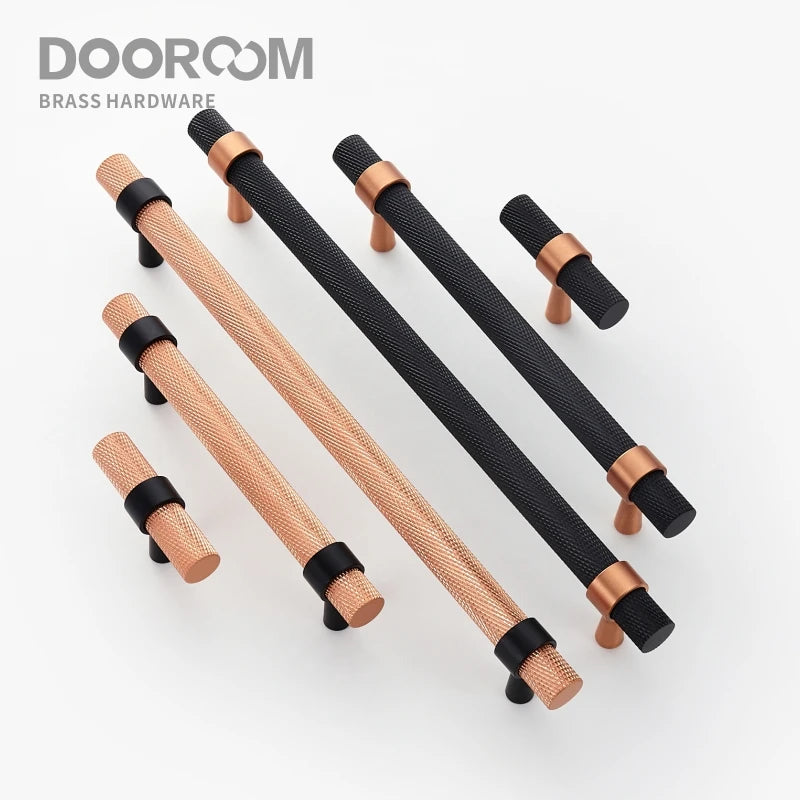 Dooroom Brass Knurled Furniture Handles Modern Copper Black Pulls Cupboard Wardrobe Dresser Shoe Box Drawer Cabinet Handles Knob