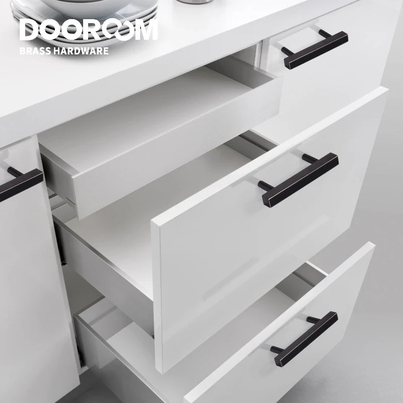 Dooroom Dulu Brass Furniture Handles Modern Wardrobe Dresser Cupboard Drawer Cabinet Door Long Square Black/Gold Pulls Knobs