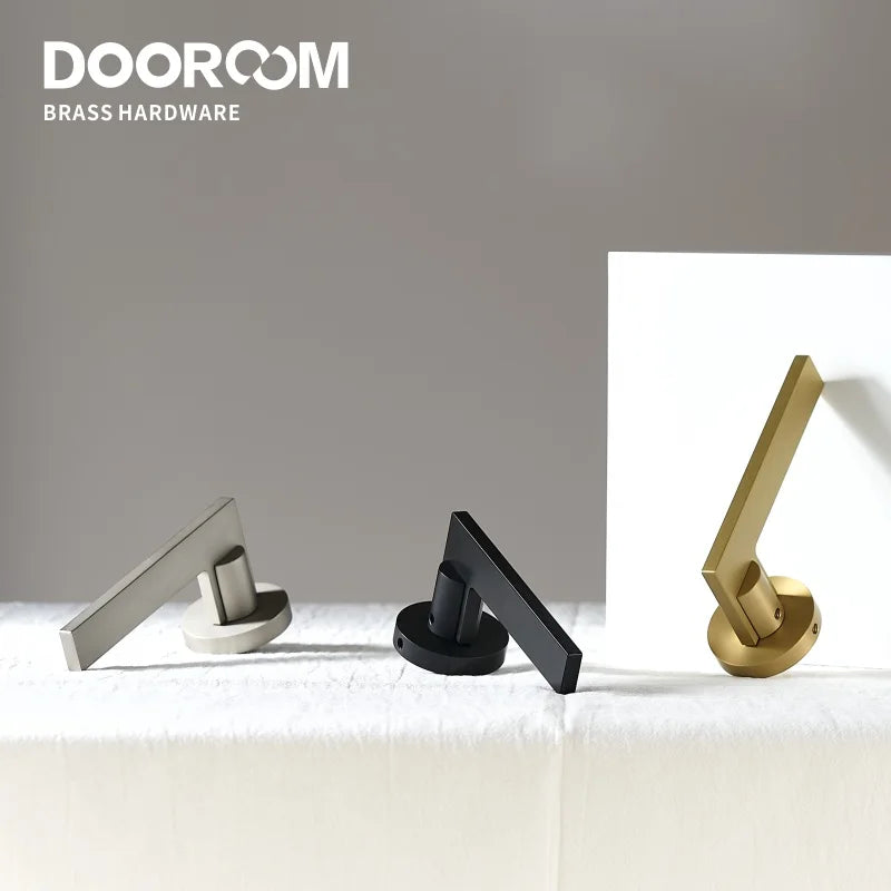 Dooroom Brass Door Lock Set Modern Simple European Interior Bedroom Bathroom Double Wood Door Lever Set Dummy Handle Knob