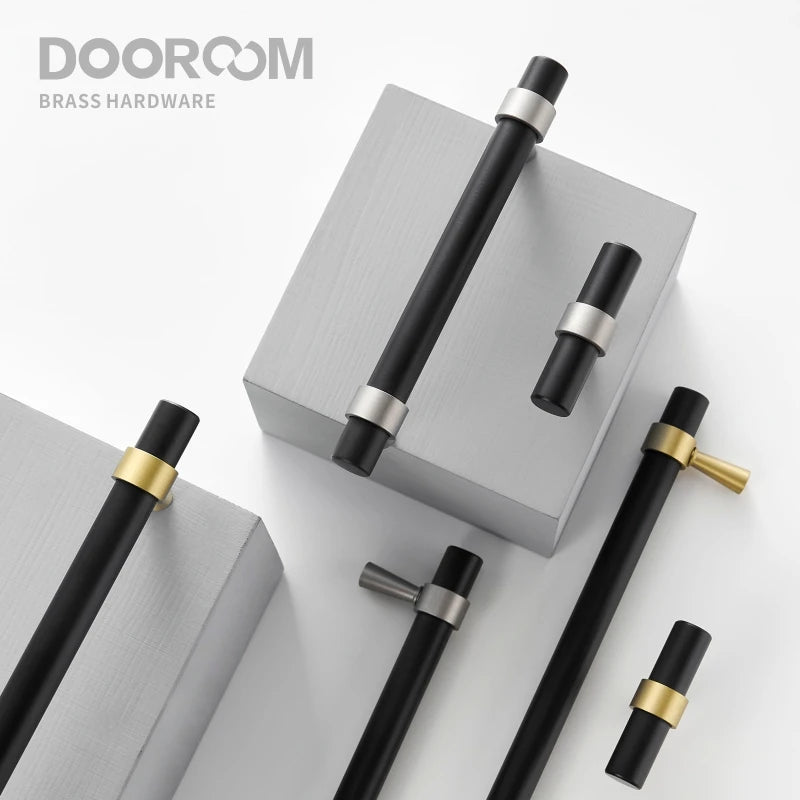 Dooroom Brass Furniture Handles T-bar Light Luxury Fashion Black Gold Silve Wardrobe Dresser Cupboard Cabinet Drawer Pulls