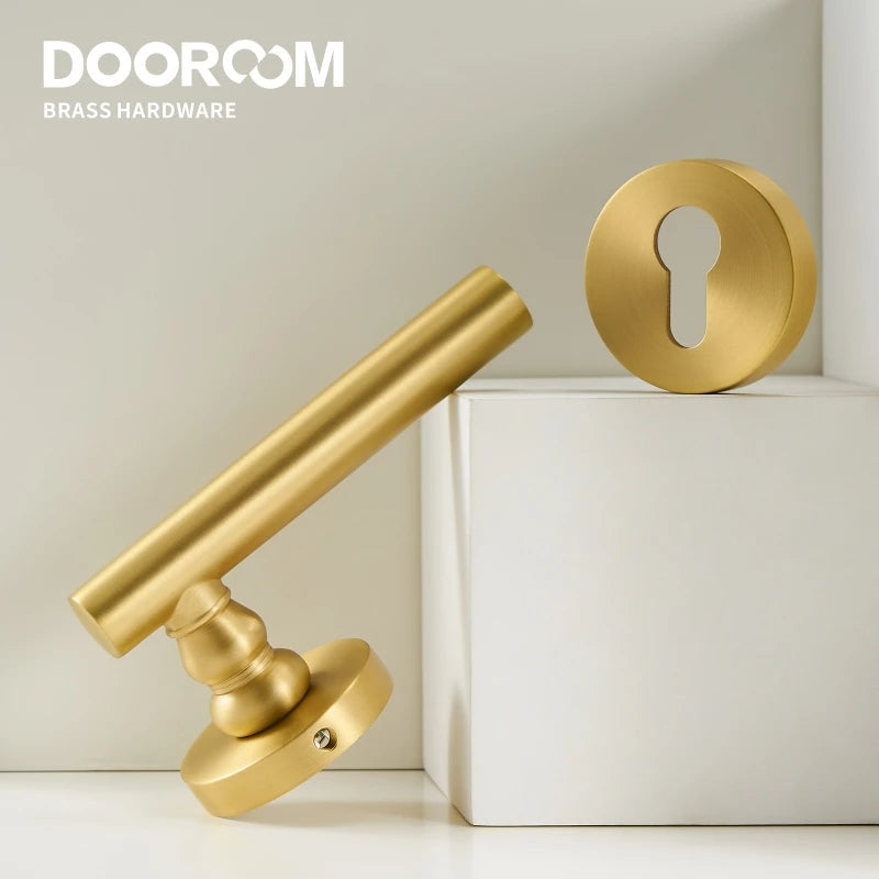 Dooroom 黄铜门锁套装现代北欧室内卧室浴室双木门杆套装假锁把手
