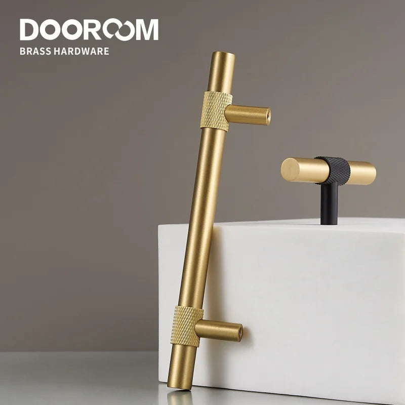 Dooroom Brass Furniture Handles Modern Knurling Black Gold Pulls Wardrobe Dresser Cupboard Cabinet Drawer Shoe Box Knobs