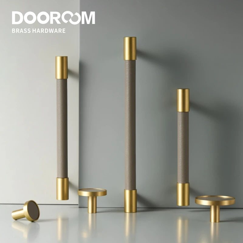 Dooroom New Leather Furniture Handles Light Luxury Grey Wardrobe Dresser Cupboard Cabinet Drawer Pulls Easy Maintenance