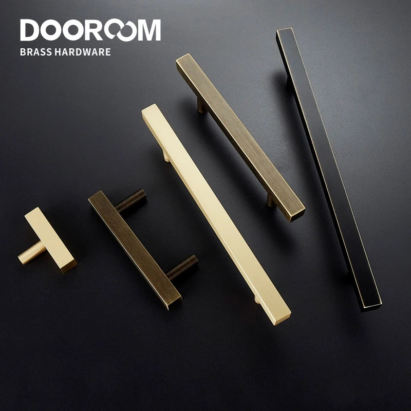 Dooroom Dulu Brass Furniture Handles Modern Wardrobe Dresser Cupboard Drawer Cabinet Door Long Square Black/Gold Pulls Knobs
