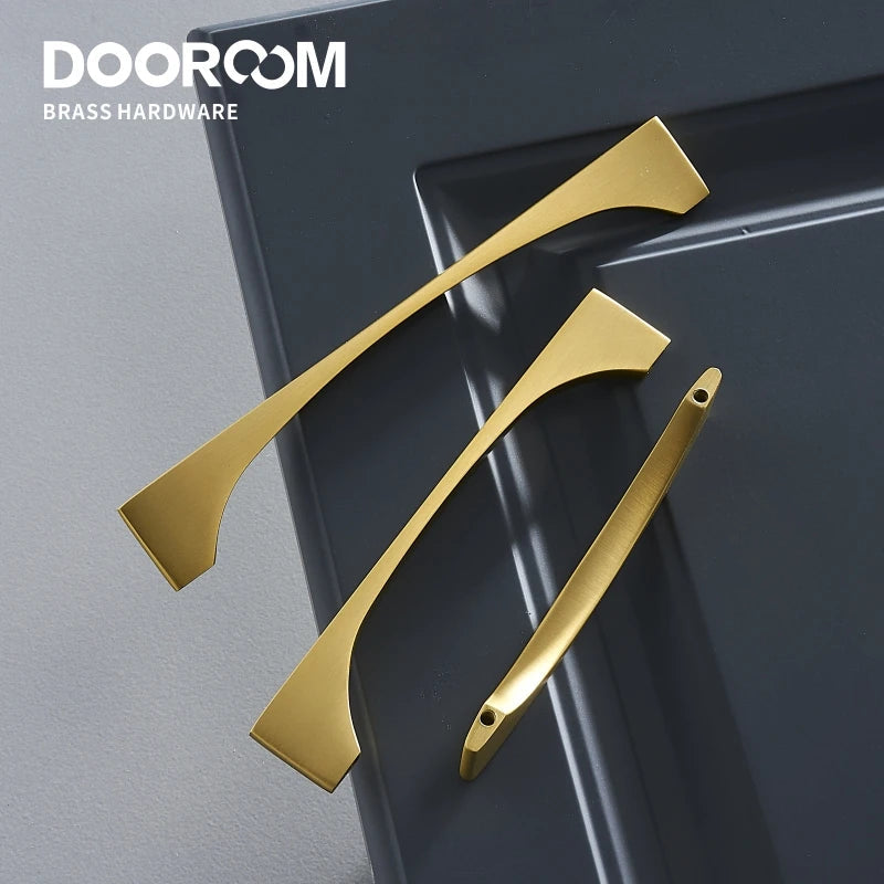 Dooroom Brass Furniture Handles Nordic Modern Wardrobe Dresser Cupboard Cabinet Drawer Shoe Box Pulls  Light Luxury Gold Knobs