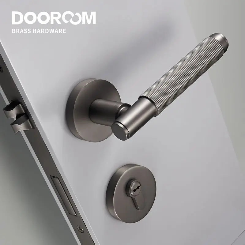 Dooroom Brass Stripe Door Lock Set Modern Grey Interior Bedroom Bathroom Double Wood Lever Dummy Handle Knob Linear