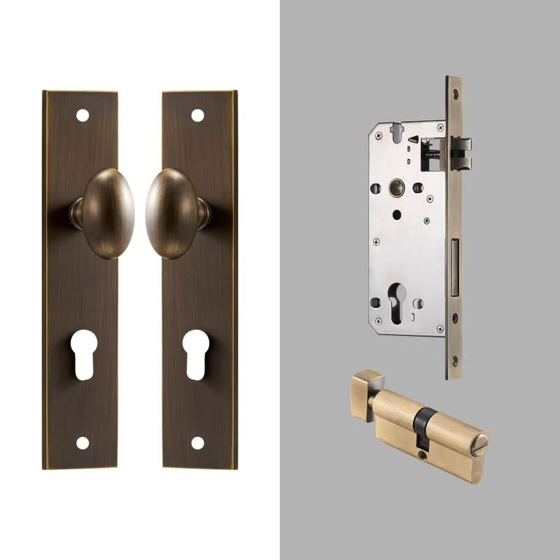 Dooroom Brass Door Lock Set Modern Egg Shaped Knob Long Plate Interior Bedroom Bathroom Double Wood Door Lever Set Dummy Handles