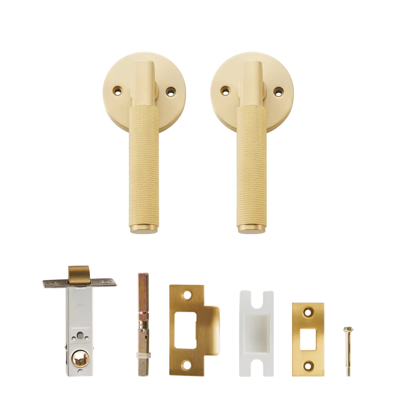 DOOROOM US Standard For 2-1/8" Hole Brass Knurled Lever Privacy Door Lock Passage Set  Round Rose 65mm Dummy Closet Handle