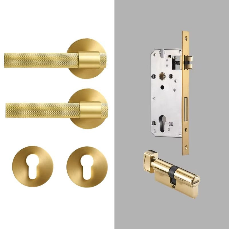 Dooroom Brass Knurled Door Lock Set Black Gold Interior Bedroom Bathroom Double Wood Door Lever Set Dummy Privacy